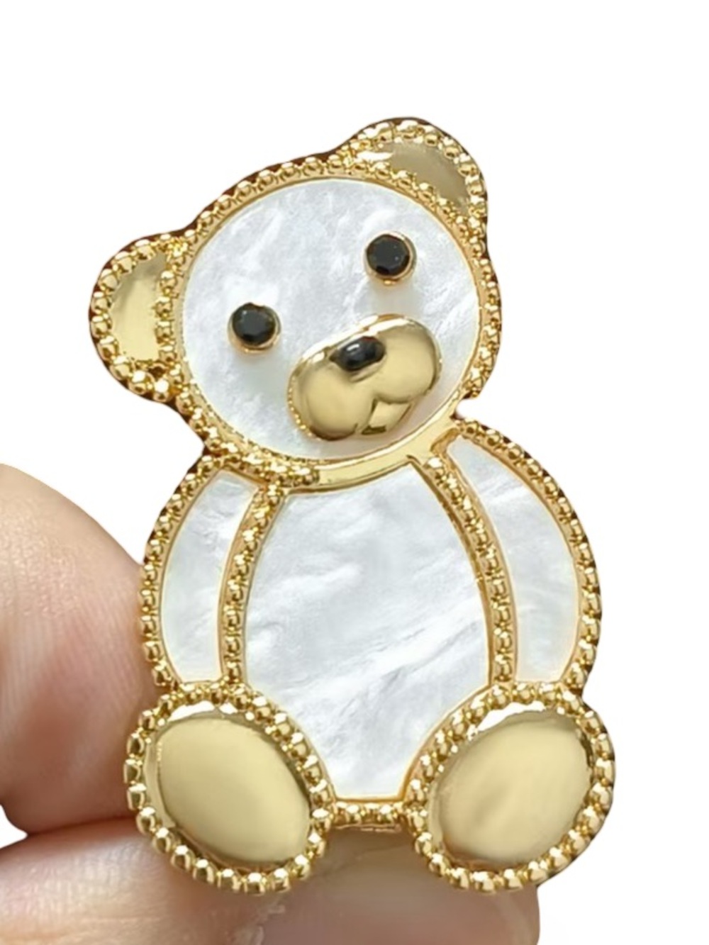 Brooch NIP Gold & White Teddy Bear Enamel Pin